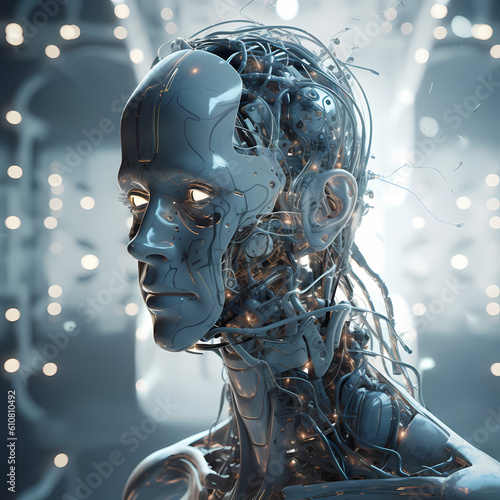 3D Render Artificial intelligence visualization, AI, KI, future, robot, brain, knowledge, concept of AI. Generative AI © Nico Vincentini