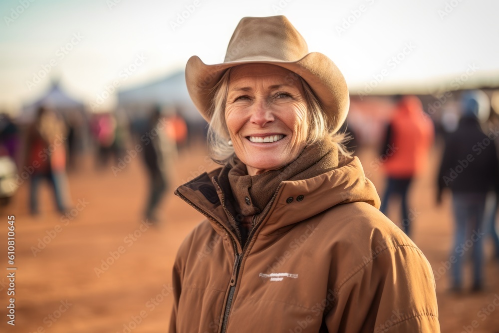 Portrait of a smiling senior woman wearing a cowboy hat at a flea market Portrait of a smiling senior woman wearing a cowboy hat at a flea market