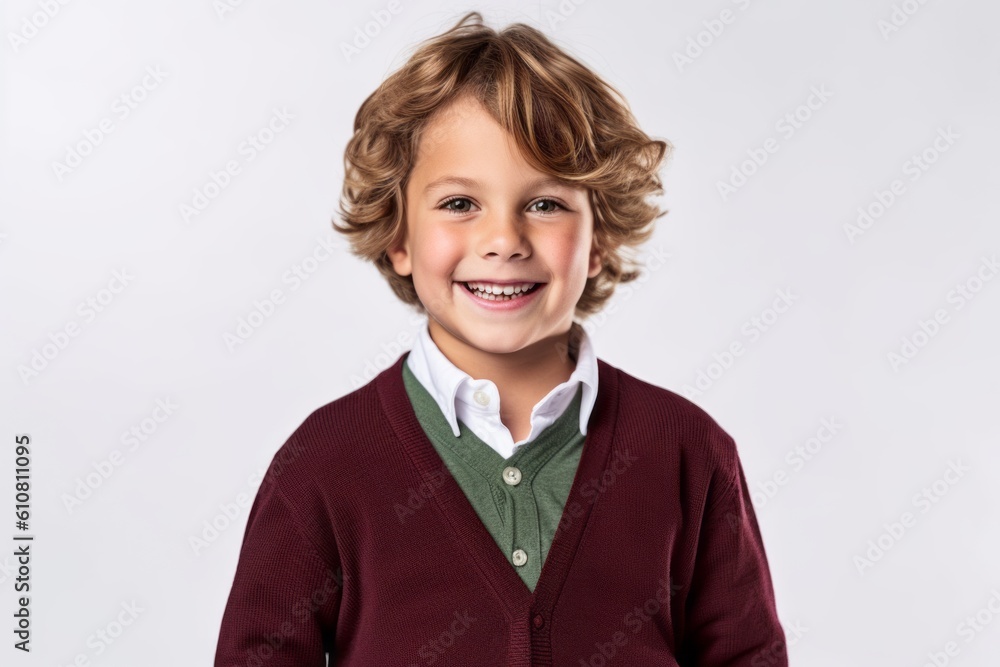 Portrait of a cute little boy with curly hair on a white background Portrait of a cute little boy with curly hair on a white background