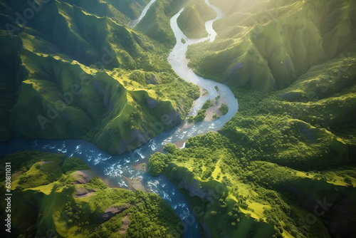 aerial photograph of a winding river snaking through a lush valley, capturing the beauty of nature © Lukas
