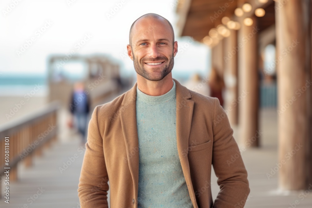 Portrait of a handsome mature man smiling at the camera while standing on the pier Portrait of a handsome mature man smiling at the camera while standing on the pier
