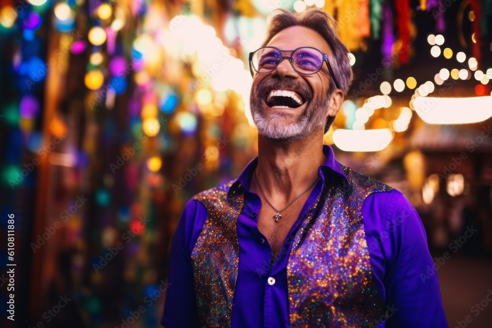 Portrait of a happy man laughing in the street at night. Portrait of a happy man laughing in the street at night.