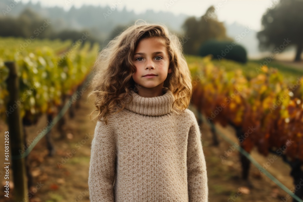 Portrait of a cute little girl with curly hair in autumn vineyard Portrait of a cute little girl with curly hair in autumn vineyard