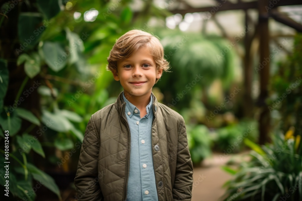Portrait of smiling boy standing in greenhouse on a sunny day. Portrait of smiling boy standing in greenhouse on a sunny day.