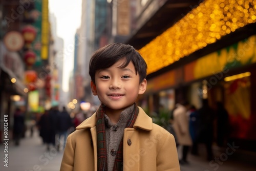Portrait of a little boy in a shopping street in New York City