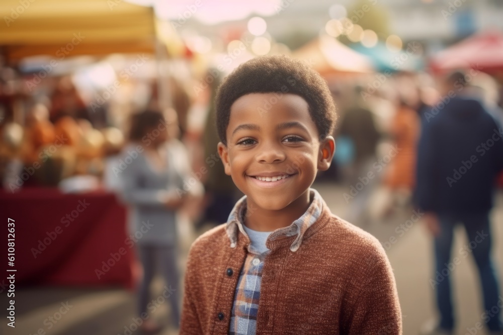 Portrait of a smiling little boy at a fair in the city Portrait of a smiling little boy at a fair in the city