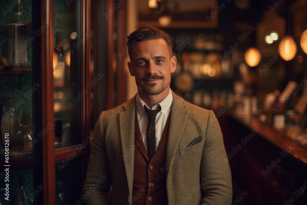 Portrait of a handsome man in a pub. Men's beauty, fashion. Portrait of a handsome man in a pub. Men's beauty, fashion.