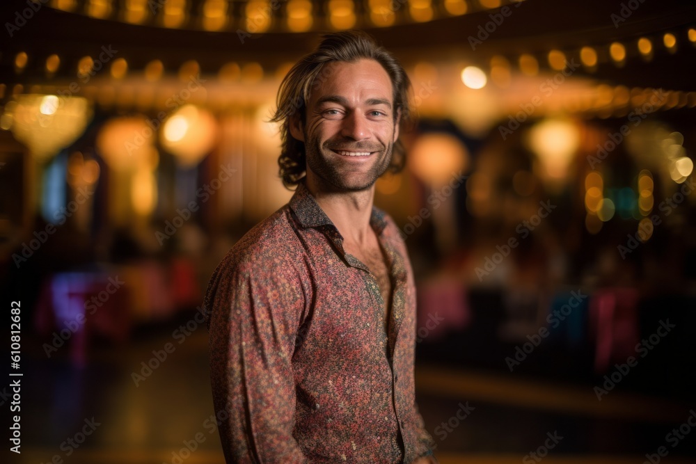 Portrait of handsome man smiling at the camera in a nightclub. Portrait of handsome man smiling at the camera in a nightclub.