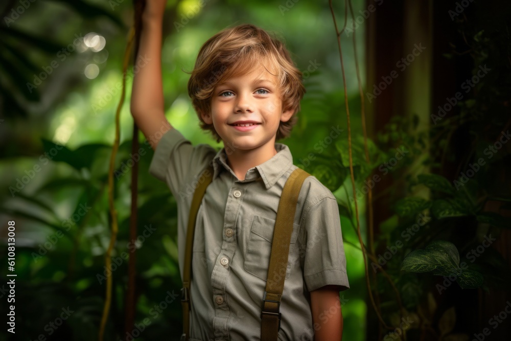 Portrait of a cute little boy in the garden. Education concept. Portrait of a cute little boy in the garden. Education concept.