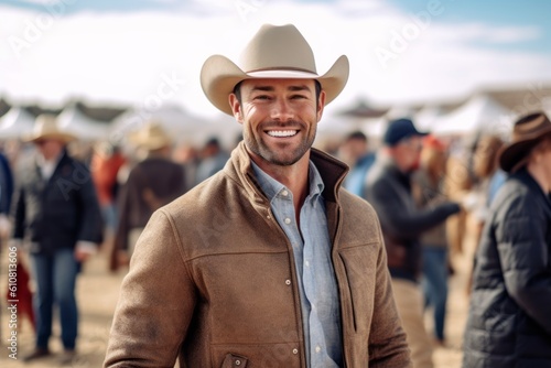 Portrait of a smiling cowboy looking at camera while standing at a flea market