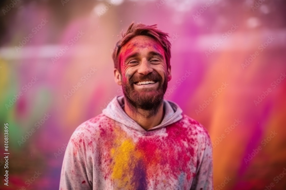 Portrait of a happy young man with holi powder on his face Portrait of a happy young man with holi powder on his face