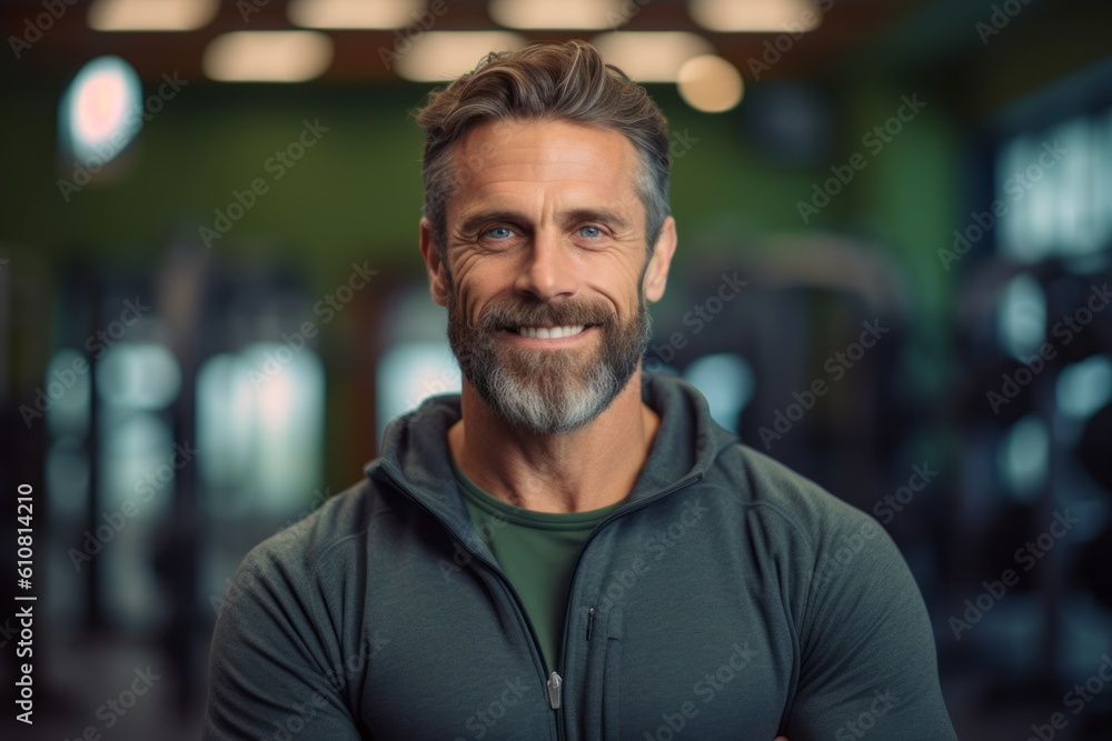 Portrait of smiling man standing with arms crossed at crossfit gym Portrait of smiling man standing with arms crossed at crossfit gym