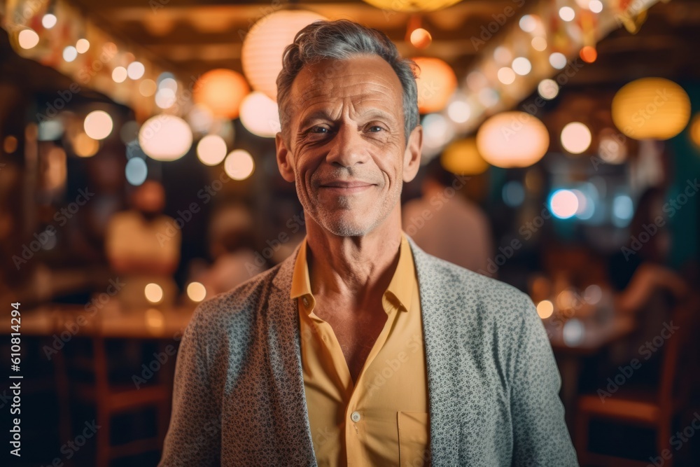 Portrait of senior man smiling at camera while sitting at table in pub Portrait of senior man smiling at camera while sitting at table in pub