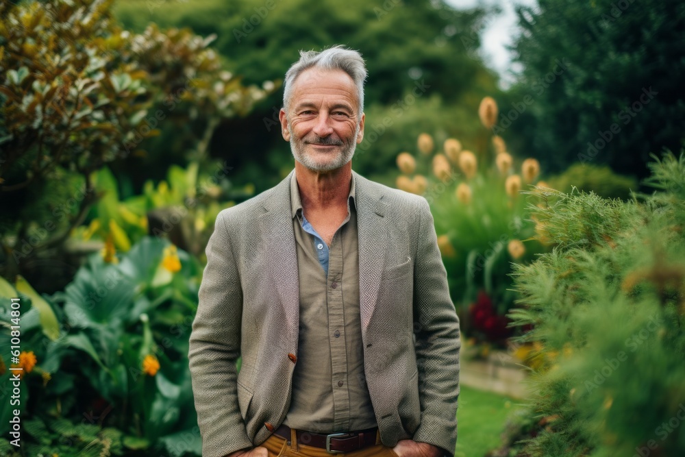 Portrait of a senior man with grey hair and beard in the garden Portrait of a senior man with grey hair and beard in the garden