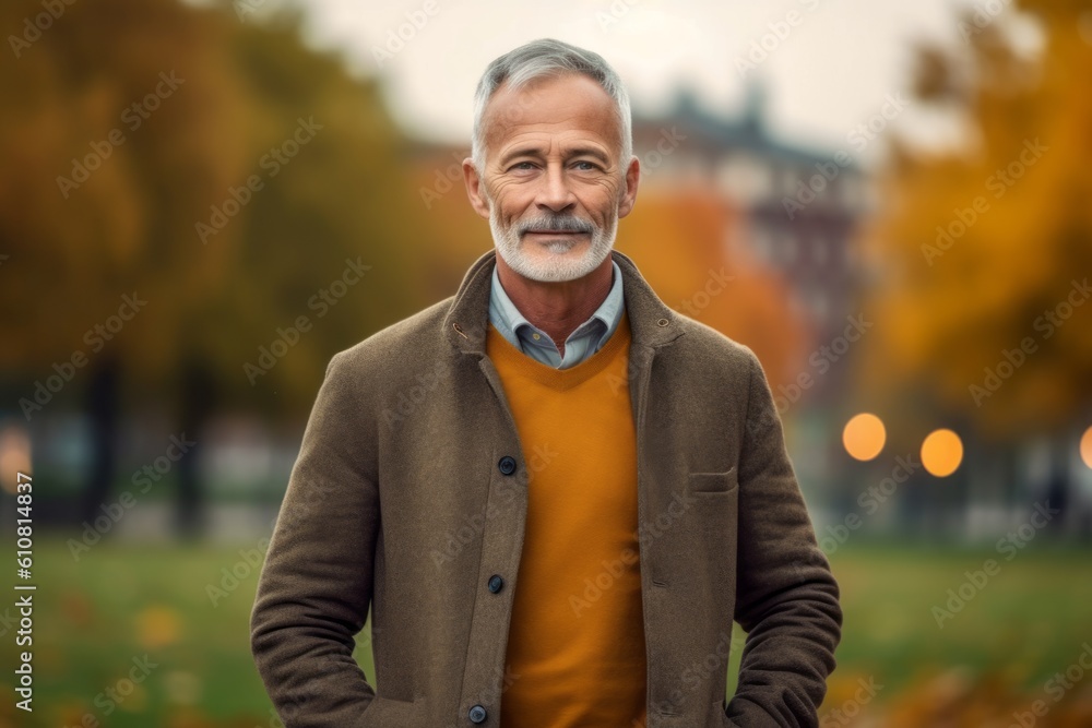 Portrait of a handsome senior man in an autumn park. Men's beauty, fashion. Portrait of a handsome senior man in an autumn park. Men's beauty, fashion.