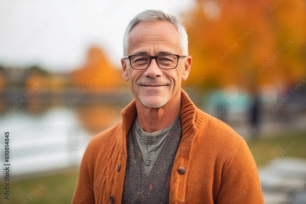 Portrait of a senior man in an autumn park. Mature man with glasses. Portrait of a senior man in an autumn park. Mature man with glasses.