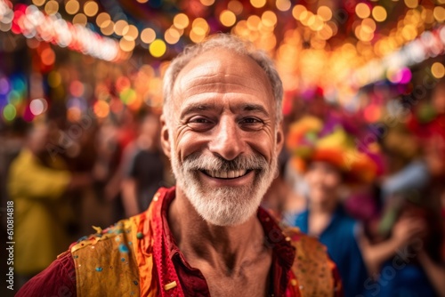 Portrait of a smiling senior man looking at the camera while standing in front of the camera at a carnival
