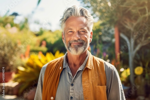 Portrait of a smiling senior man looking at camera in the garden