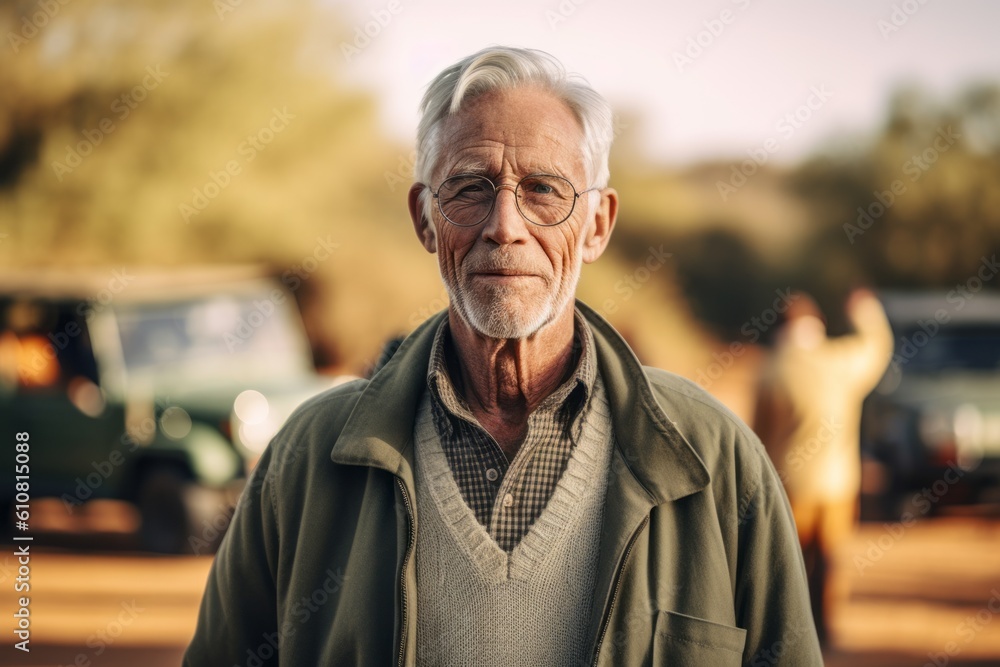 Portrait of a senior man standing in the street and looking at the camera Portrait of a senior man standing in the street and looking at the camera
