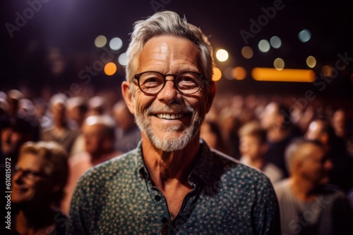 Portrait of a senior man with glasses at a music festival. © Robert MEYNER