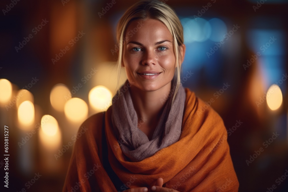 Portrait of a beautiful young woman wrapped in a blanket at night Portrait of a beautiful young woman wrapped in a blanket at night