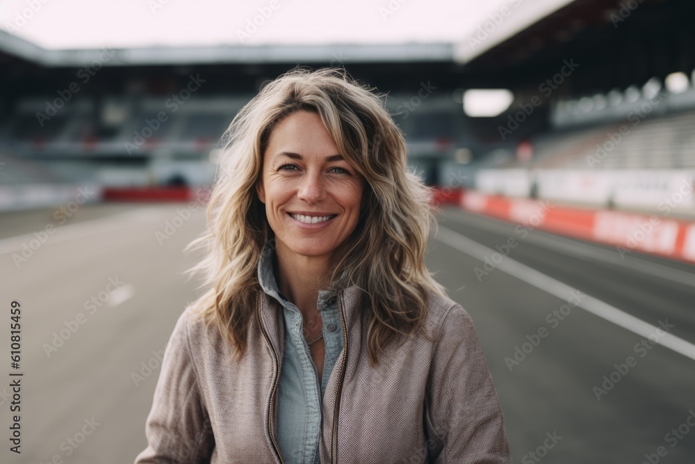 Fototapeta premium portrait of a beautiful middle-aged woman on the race track