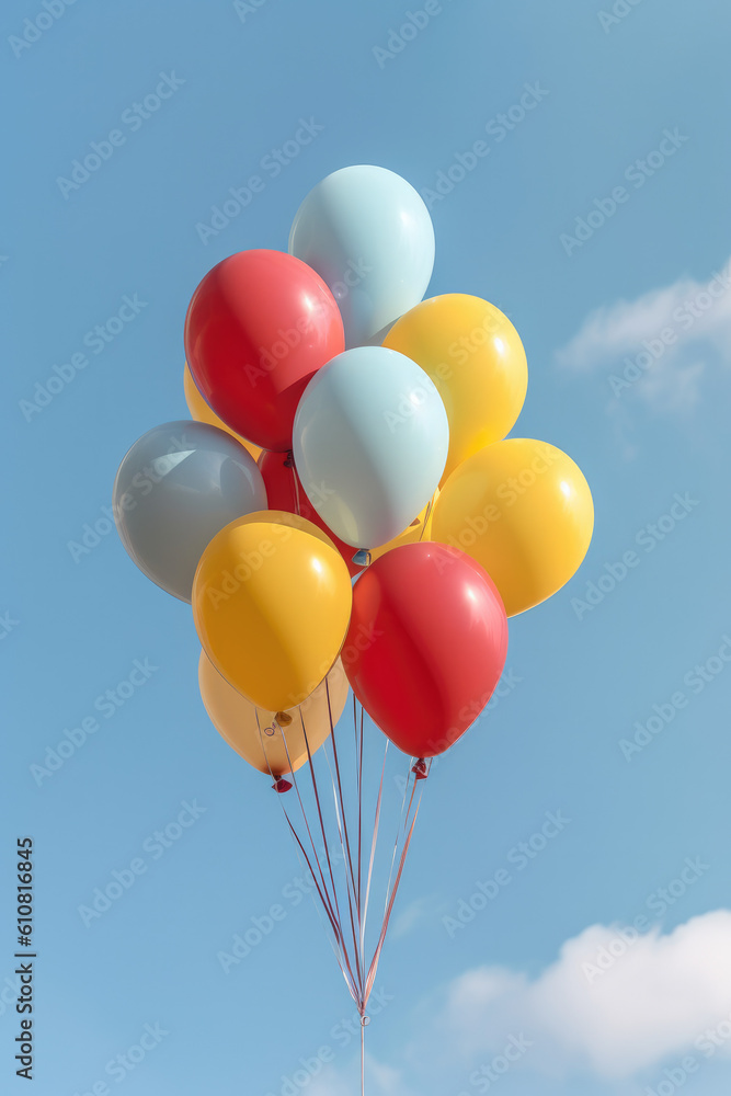 Colorful balloons under the blue sky and white clouds. Colorful balloons under the blue sky and white clouds.