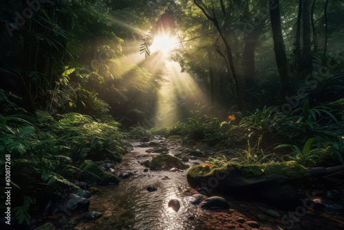 sun rays in the rain forest