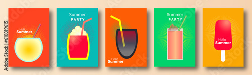 Menu design template. Ice cream. Summer. A set of vector illustrations. Summer time, background tropical drinks on the theme of summer, vacation, weekend, beach. Perfect background for poster