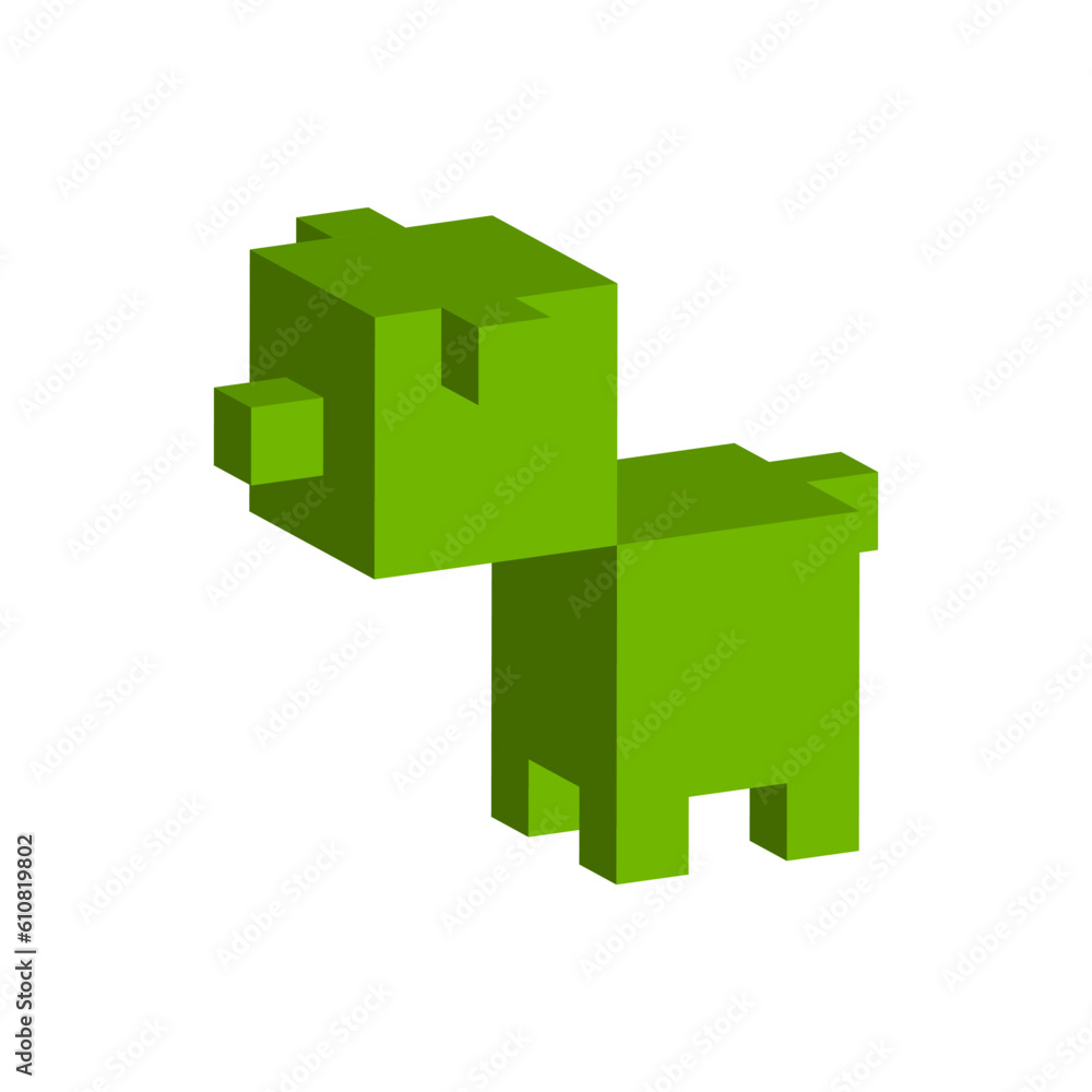 Pixel dog isometric in trendy style. Cartoon Dog Isolated. Vector illustration. Stock picture.