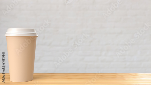 The coffee on wood table for Background concept 3d rendering