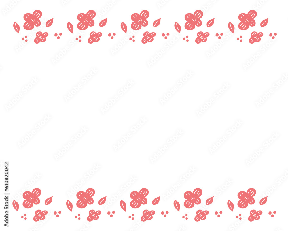 北欧風の花のラインイラストフレーム（ピンク）