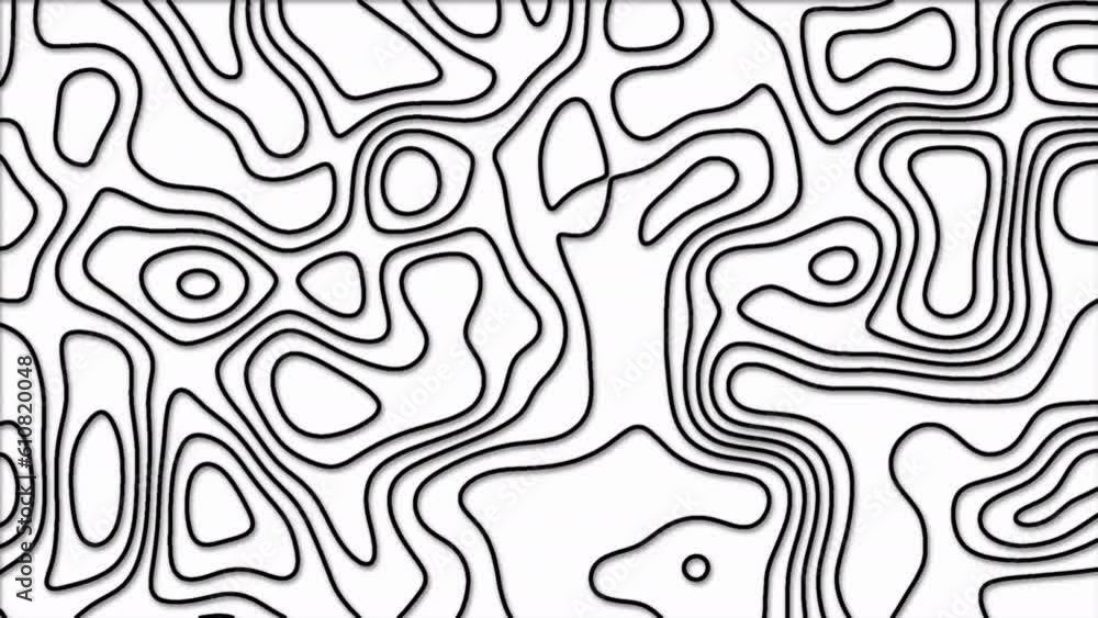 black color abstract pattern with animation of morphing line as topographic map 