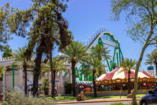 Amusement Park Through Palm Trees