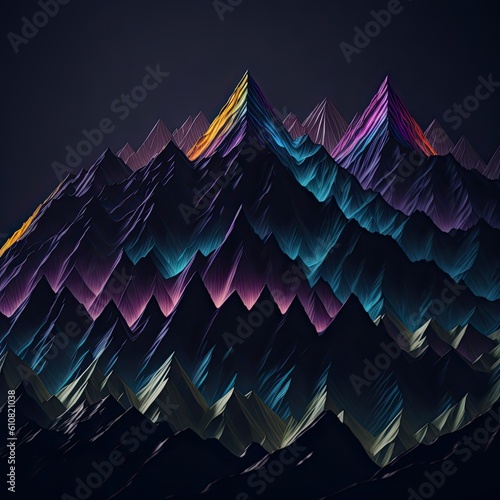 colorful mountain soundwave made of iridescent silk, glowing, generative AI