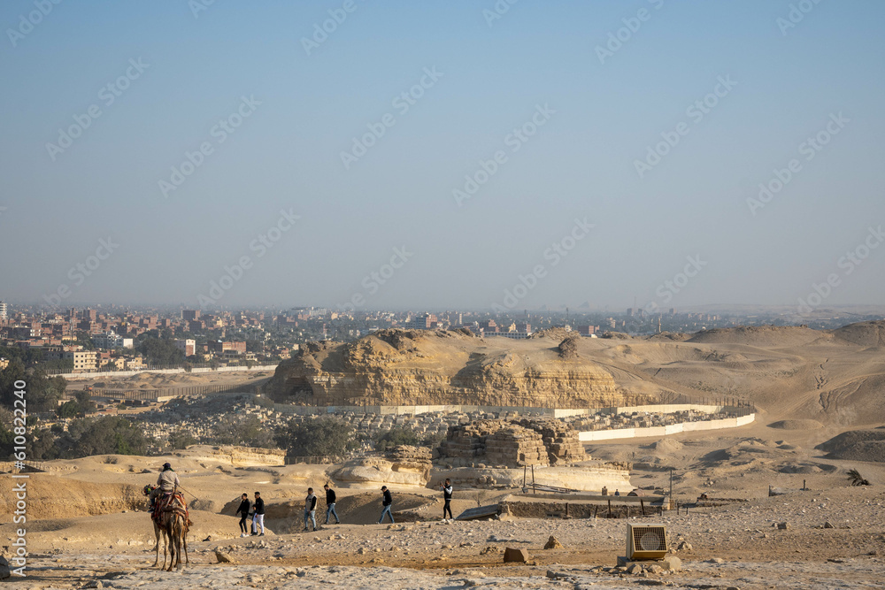 A picture of an empty desert in the ancient Giza area, in Egypt