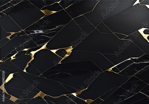 Luxury black marble texture. Natural stone pattern - dark background with gold lines for formal invitation template, greeting card, expensive invite design