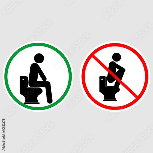 correct sitting position when defecating, sticker and label vector