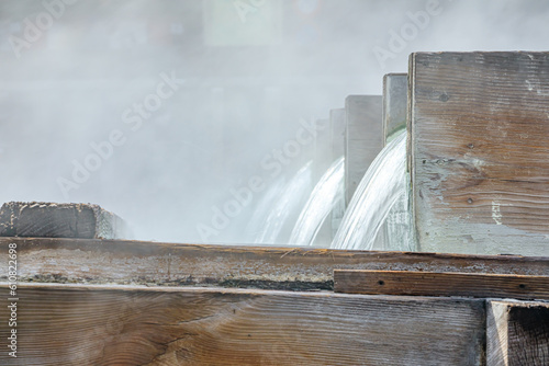 春の草津温泉　湯畑　群馬県草津町　Kusatsu Onsen in spring. Yubatake. Gunma Pref, Kusatsu town. photo