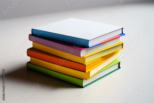 A book pile close up on a table. Front view pile book. For festival of world book day  national book day or national education day. Stack of colorful books on white background by AI Generated