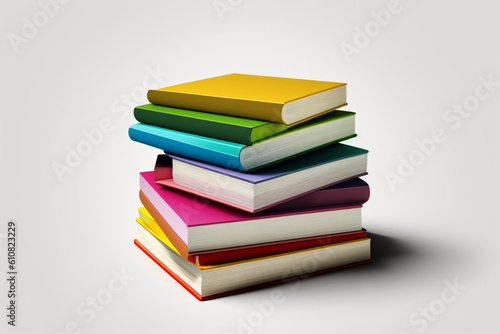A book pile close up on a table. Front view pile book. For festival of world book day, national book day or national education day. Stack of colorful books on white background by AI Generated © KaitoDesign