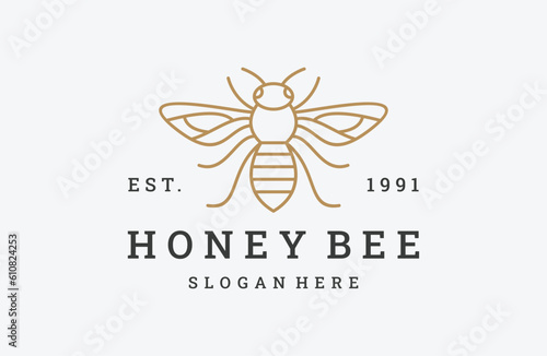 Honey bee logo vector icon illustration hipster vintage retro .
