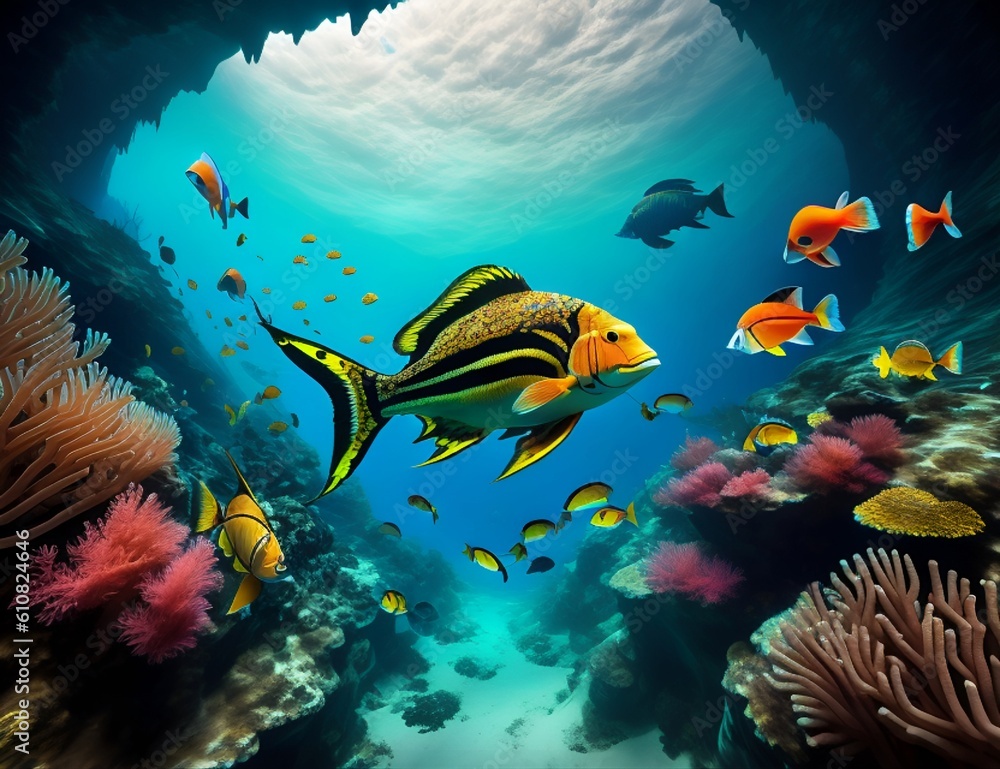 Naklejka premium coral reef with fish and coral