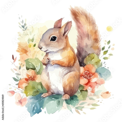 Cute squirrel cartoon in watercolor style