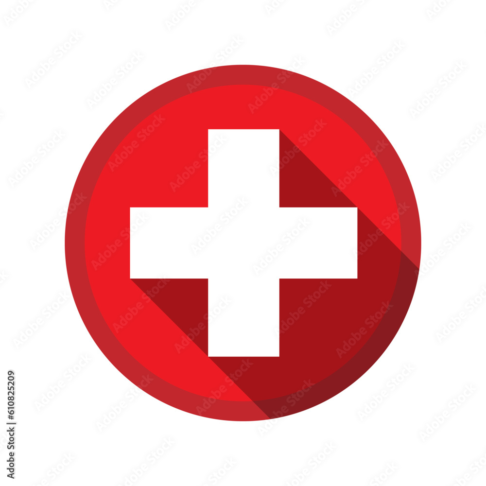 White cross in a red circle. First aid icon. Vector illustration. White cross in a red circle. First aid icon. Vector illustration.