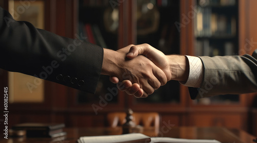 Professionals sealing deals with a firm handshake, building trust and partnerships in business. Made by (AI) artificial intelligence