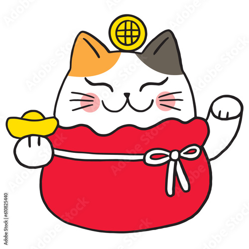 Cartoon cute lucky charm cat vector.