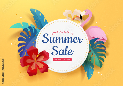 Paper art style summer sale poster