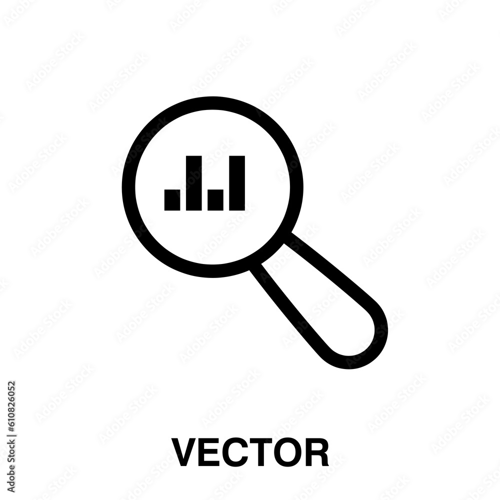 Analyze, analyse icon. Magnified Rising Bars Chart icon, chart bar increase, data focus, analytics illustration on white background..eps Analyze, analyse icon. Magnified Rising Bars Chart icon, chart bar increase, data focus, analytics illustration on white background..eps