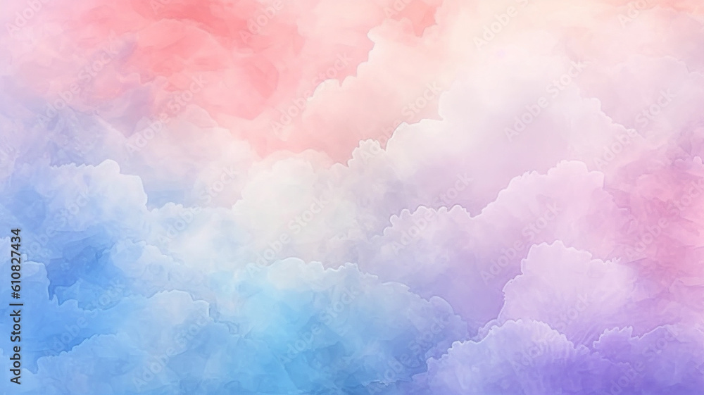 Cotton candy cloud, pastel color cloud, Hand painted watercolor background gradient pastel with sky and clouds shape